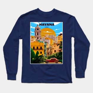 Havana Cuba Vintage Travel and Tourism Advertising Print Long Sleeve T-Shirt